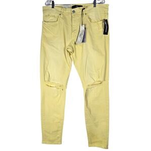 Jordan Craig Ross Fit Jeans 36x32 Yellow Distressed Skinny Taper Stretch Denim